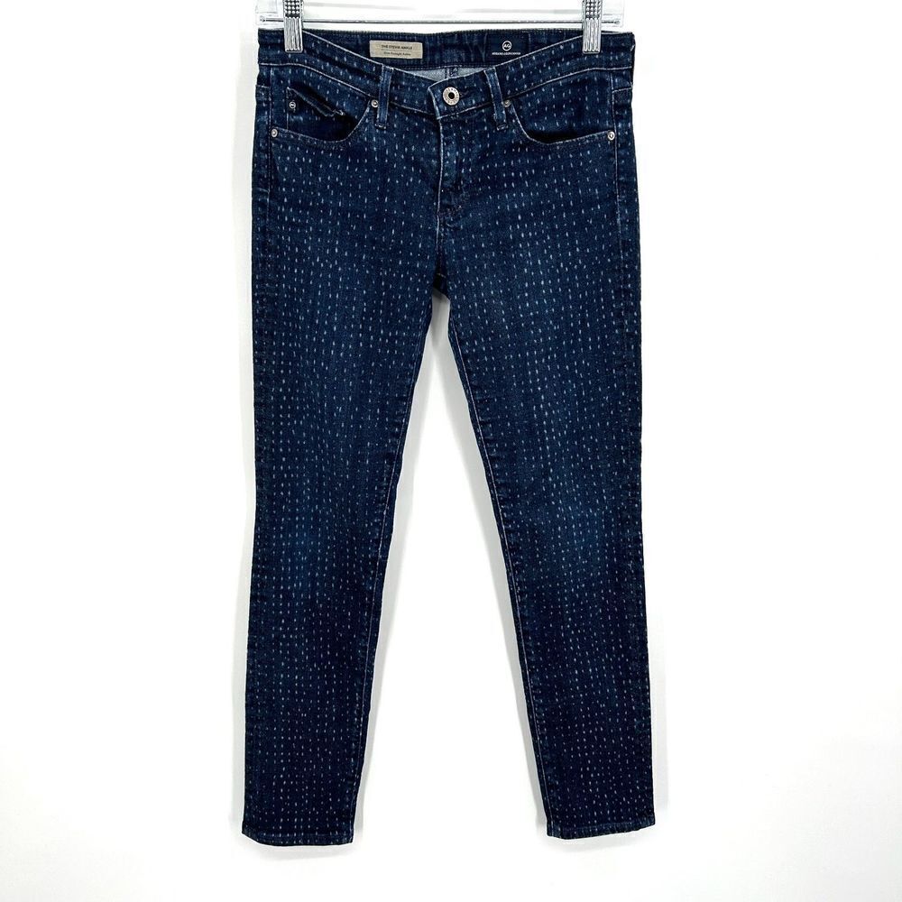 AG ADRIANO GOLDSCHMIED Stevie Slim Straight Ankle Blue White Polka Dot Jeans 26